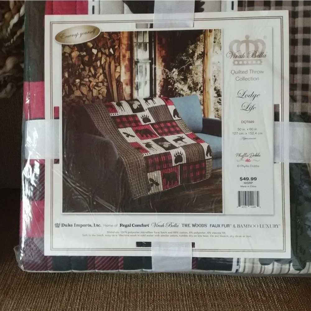 Bear Paw Country Cabin Lodge Theme Quilted Printed Throw Blanket Moose